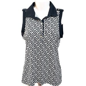 Sport Haley Women’s Short Sleeve Collared Tank Top Black White Medium Pullover